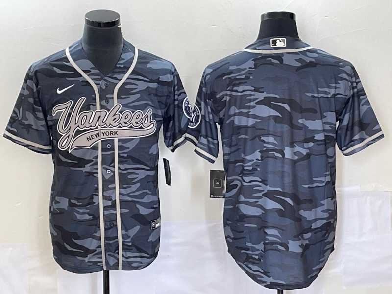 Mens New York Yankees Blank Gray Camo With Patch Cool Base Stitched Baseball Jersey->new york yankees->MLB Jersey